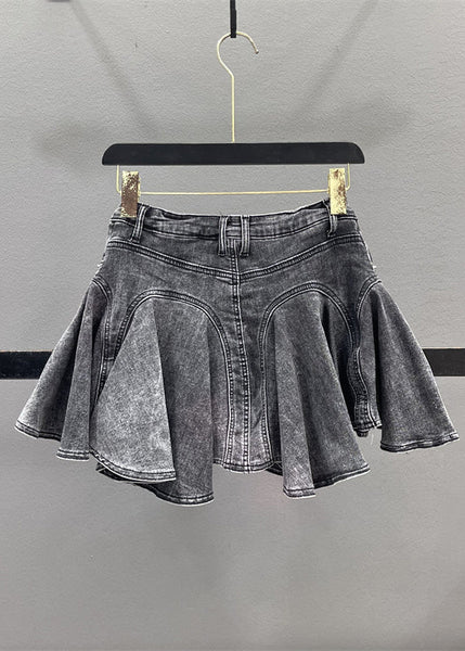 Denim Zippered Blue Ruffled Skirt Patchwork Summer French FashionChic