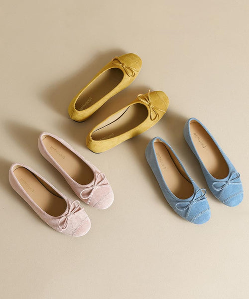 Splicing Loafers Suede Bow French Blue Comfy Penny FashionChic
