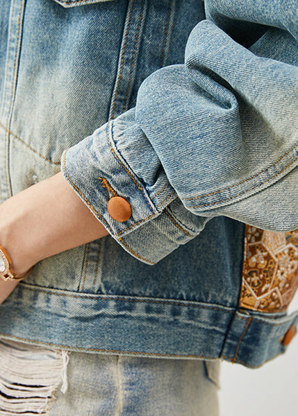 French Blue Tasseled Patchwork Denim Jacket Spring YU1062 Ada Fashion