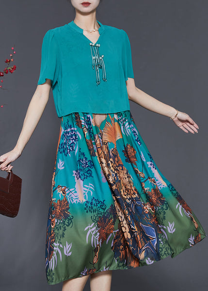 French Blue Tasseled Patchwork Silk Dresses Summer SD1056 Ada Fashion