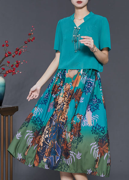 French Blue Tasseled Patchwork Silk Dresses Summer SD1056 Ada Fashion