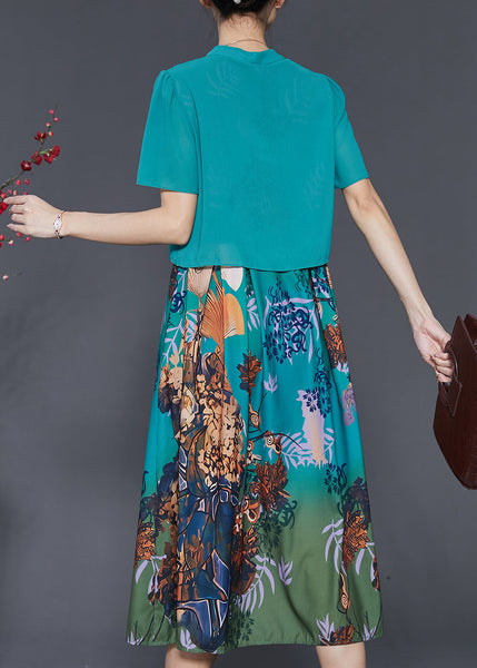 French Blue Tasseled Patchwork Silk Dresses Summer SD1056 Ada Fashion