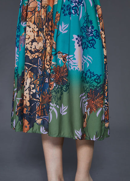 French Blue Tasseled Patchwork Silk Dresses Summer SD1056 Ada Fashion