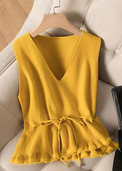 French Blue V Neck Lace Up Knit Vest Sleeveless Ada Fashion