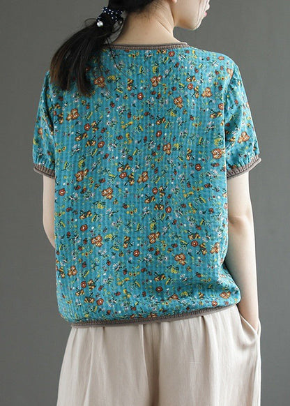 French Blue V Neck Print T Shirts Summer UU021 OM-MM240820