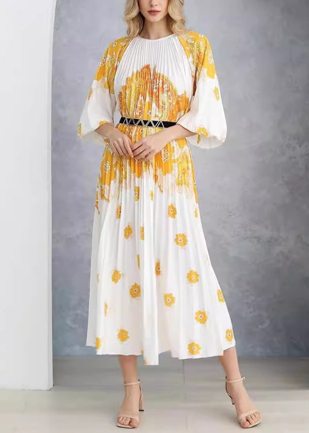 French Blue Wrinkled Print Cotton Long Dress  AU1020 OM-ZS240902