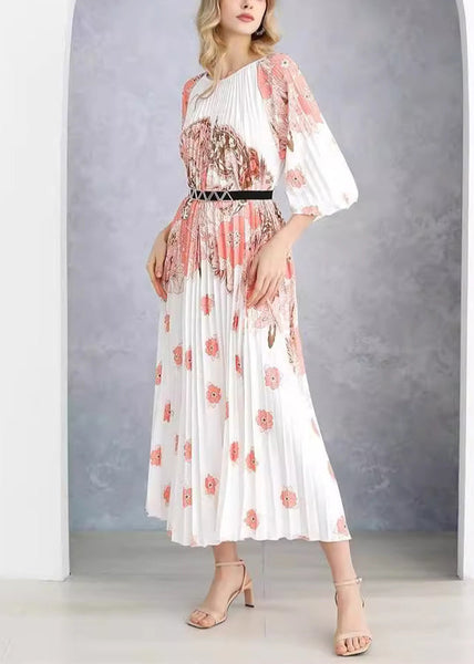 French Blue Wrinkled Print Cotton Long Dress  AU1020 OM-ZS240902