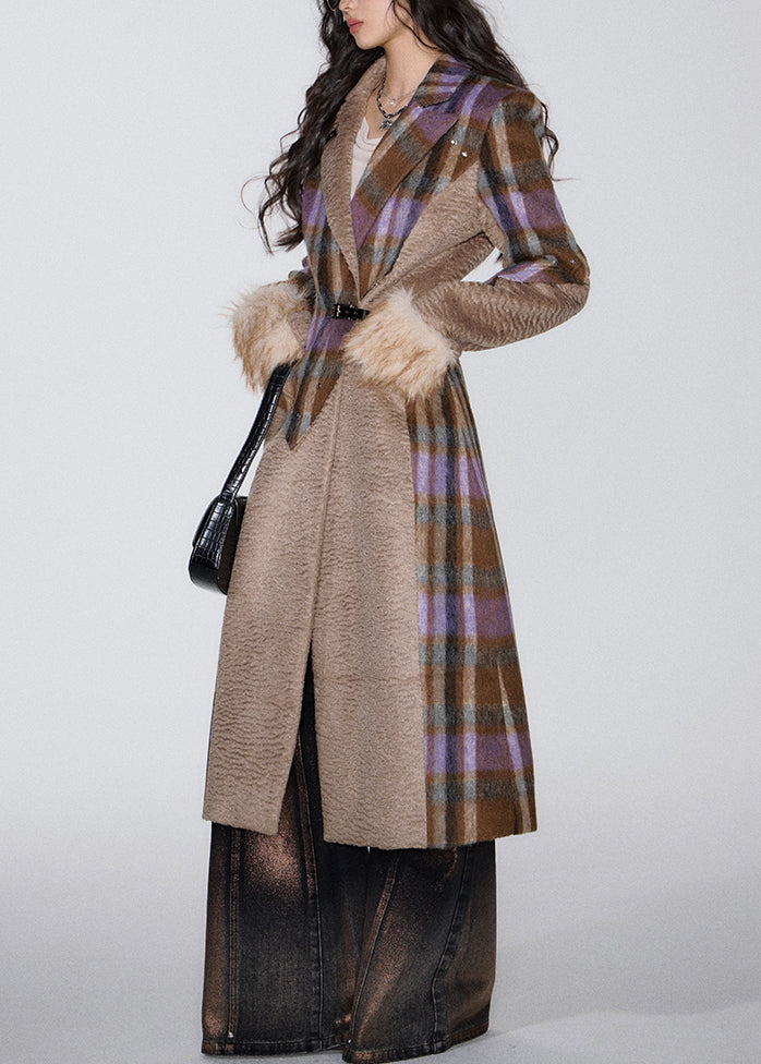 French Brown Pockets Patchwork Woolen Long Coat Winter WY016 OM-OL241106