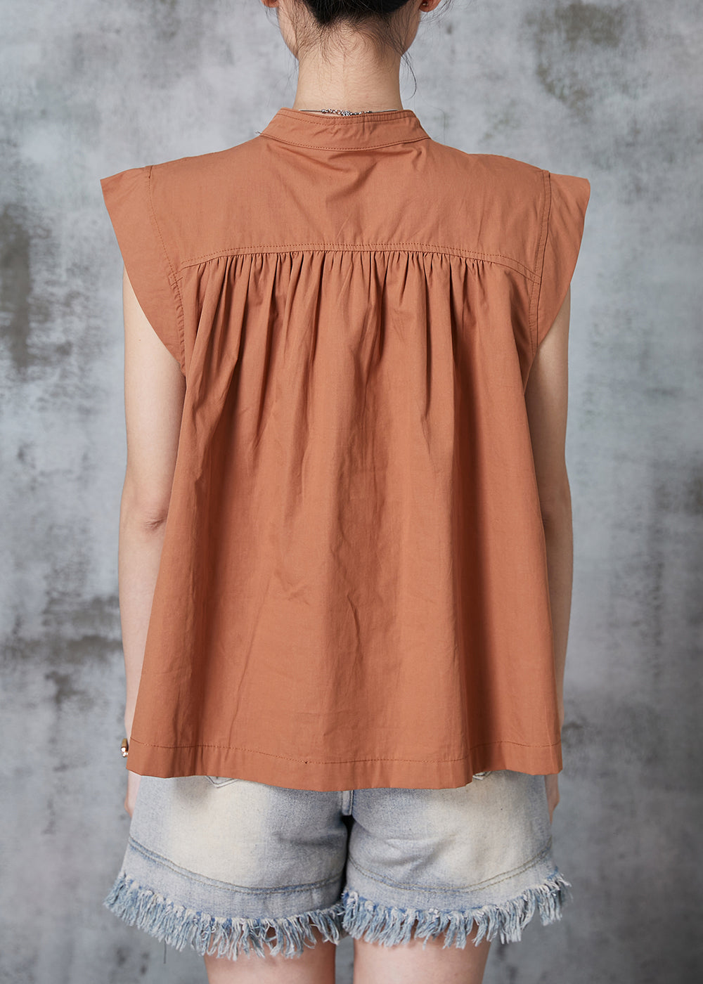 French Caramel Stand Collar Cotton Tank AL1004 Genistyle Shop