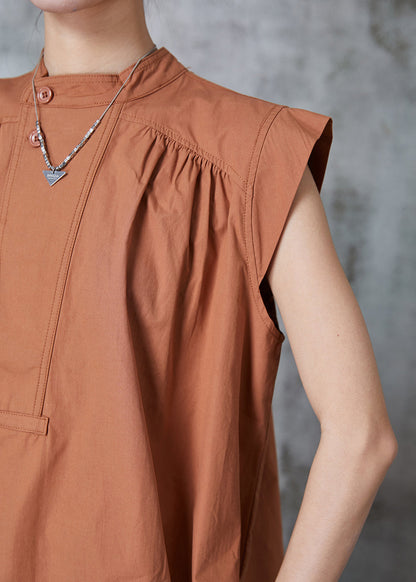 French Caramel Stand Collar Cotton Tank AL1004 Genistyle Shop