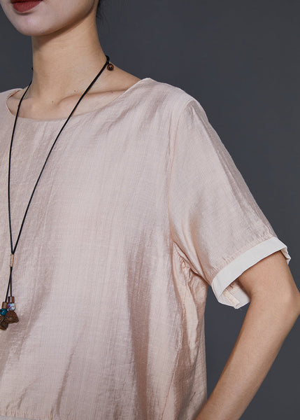 French Champagne Oversized Patchwork Linen Silk 2 Piece Outfit Summer SD1081 Ada Fashion