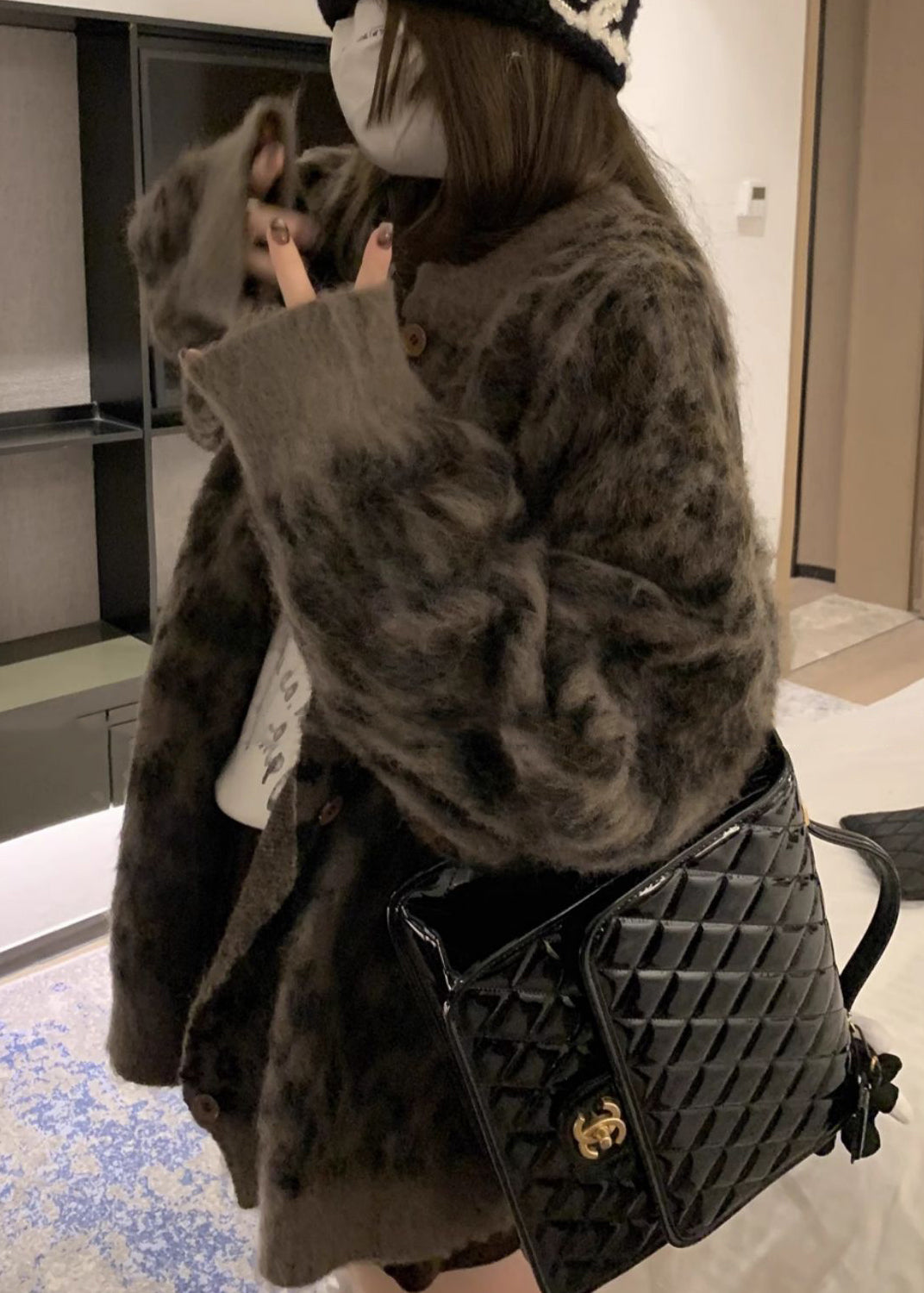 French Coffee O Neck Leopard Print Button Knit Cardigans Spring TN033 ABC