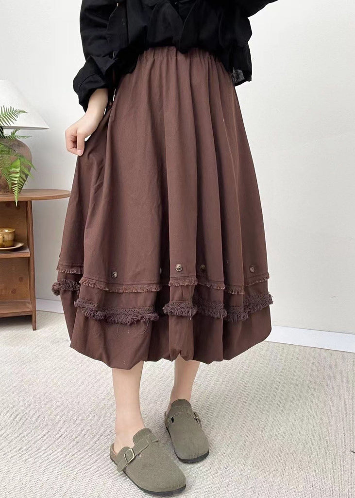 French Coffee Patchwork Elastic Waist Skirts Summer BV051 MZF-SKTS240702