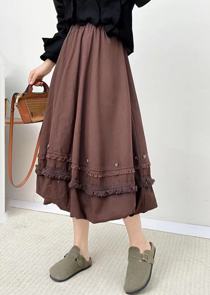 French Coffee Patchwork Elastic Waist Skirts Summer BV051 MZF-SKTS240702