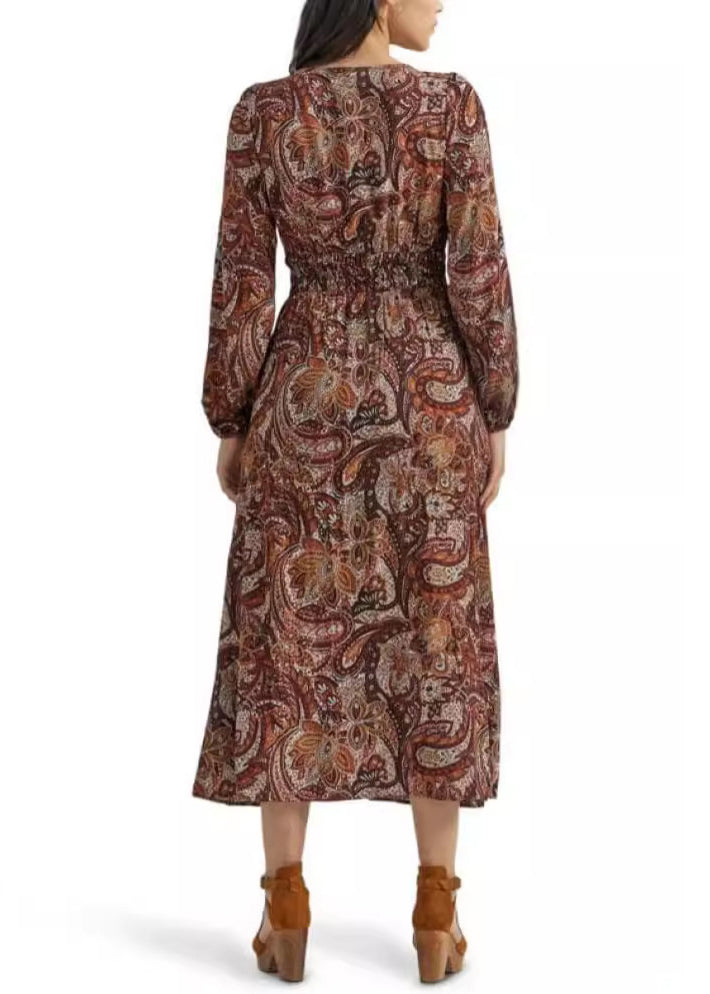 French Coffee V Neck Front Open Cotton Long Dress Fall AU1025 OM-ZS240902