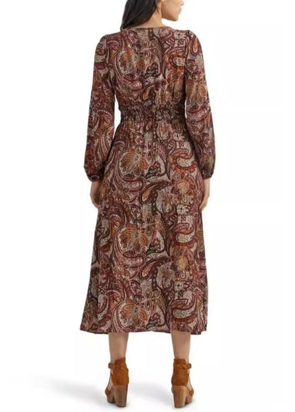 French Coffee V Neck Front Open Cotton Long Dress Fall AU1025 OM-ZS240902