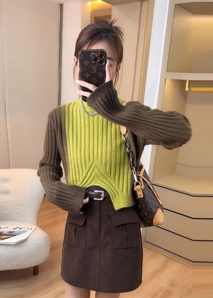 French Colorblock O Neck Asymmetrical Knit Sweaters Fall WE022 HS-NTP241028