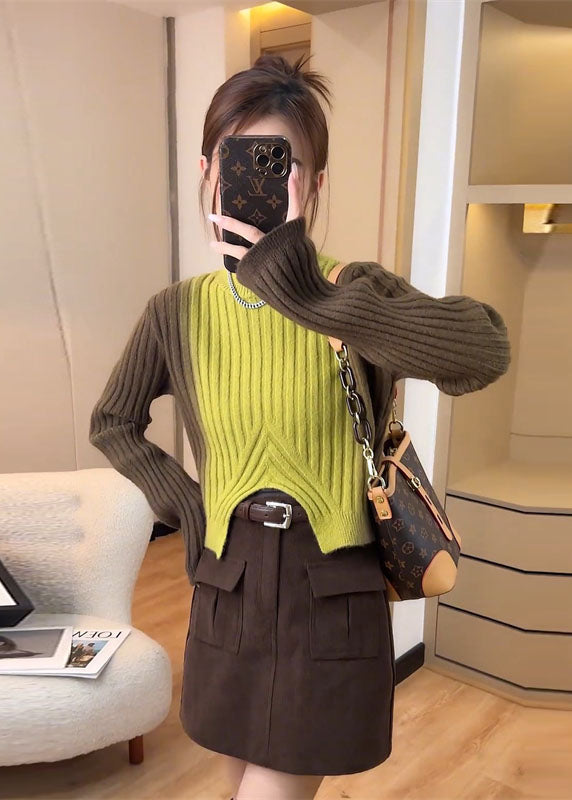 French Colorblock O Neck Asymmetrical Knit Sweaters Fall WE022 HS-NTP241028