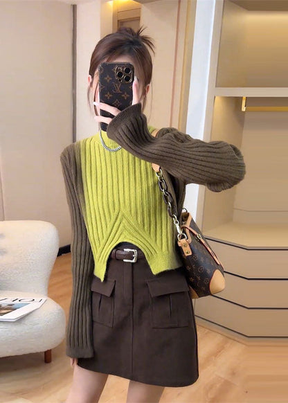 French Colorblock O Neck Asymmetrical Knit Sweaters Fall WE022 HS-NTP241028