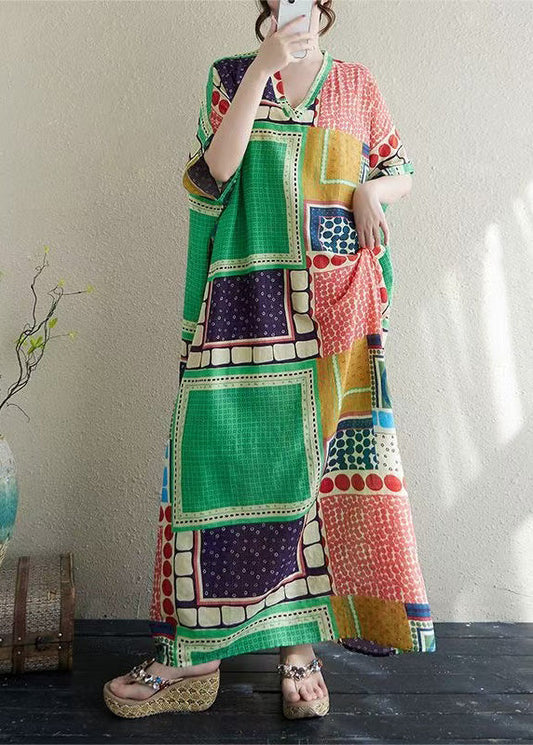 Dress Vacation Colorblock French Print Cotton Oversized Summer FashionChic