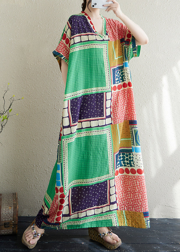 Dress Vacation Colorblock French Print Cotton Oversized Summer FashionChic