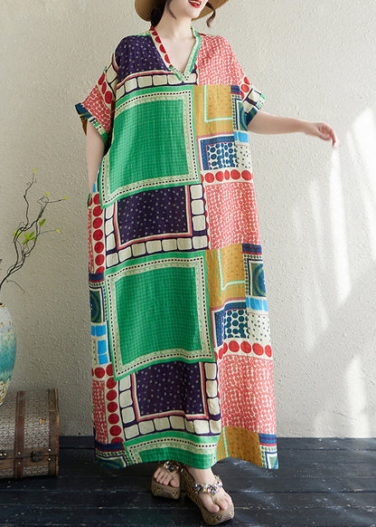 Dress Vacation Colorblock French Print Cotton Oversized Summer FashionChic