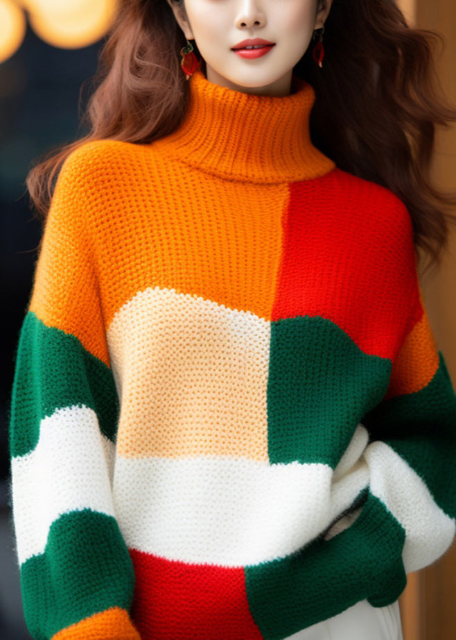 French Colorblock Turtleneck Cozy Knit Sweater Winter WX007 ABC