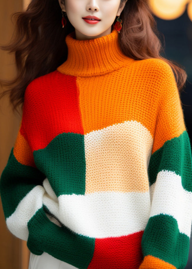French Colorblock Turtleneck Cozy Knit Sweater Winter WX007 ABC