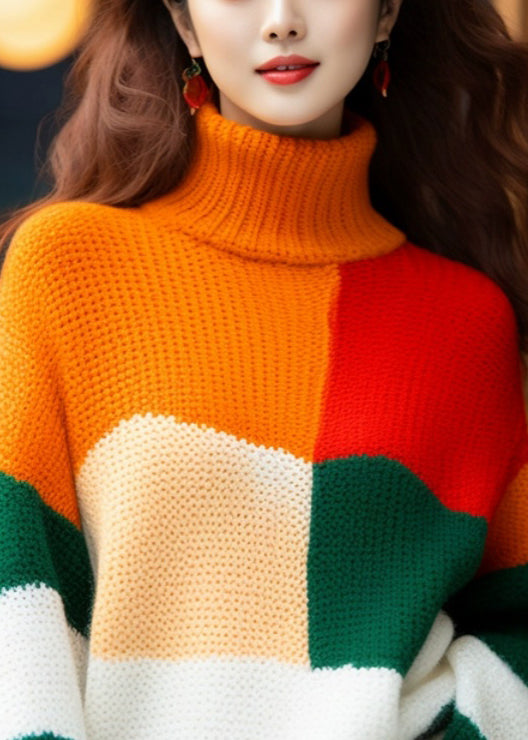 French Colorblock Turtleneck Cozy Knit Sweater Winter WX007 ABC
