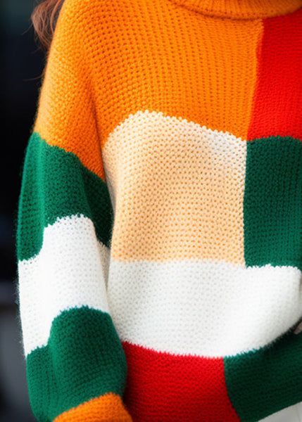 French Colorblock Turtleneck Cozy Knit Sweater Winter WX007 ABC