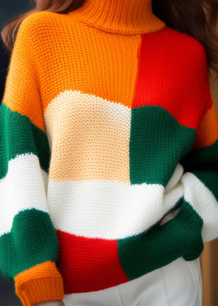 French Colorblock Turtleneck Cozy Knit Sweater Winter WX007 ABC