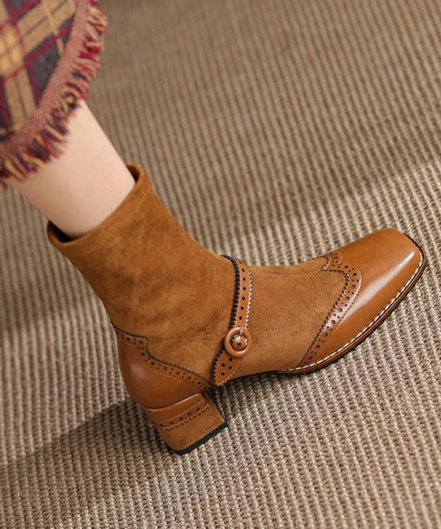 French Comfortable Splicing Chunky Boots Khaki Suede RD001 ABC