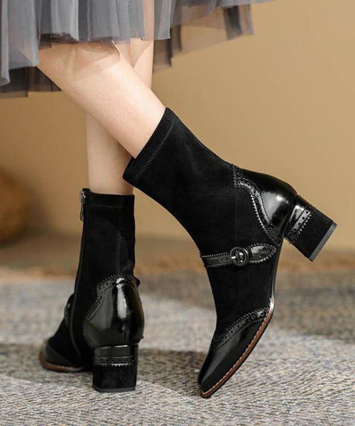 French Comfortable Splicing Chunky Boots Khaki Suede RD001 ABC