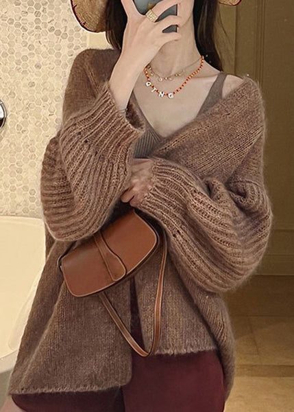 French Cozy Plus Size Pomelo Red Woolen Cardigans Fall WE024 HS-NCT241028