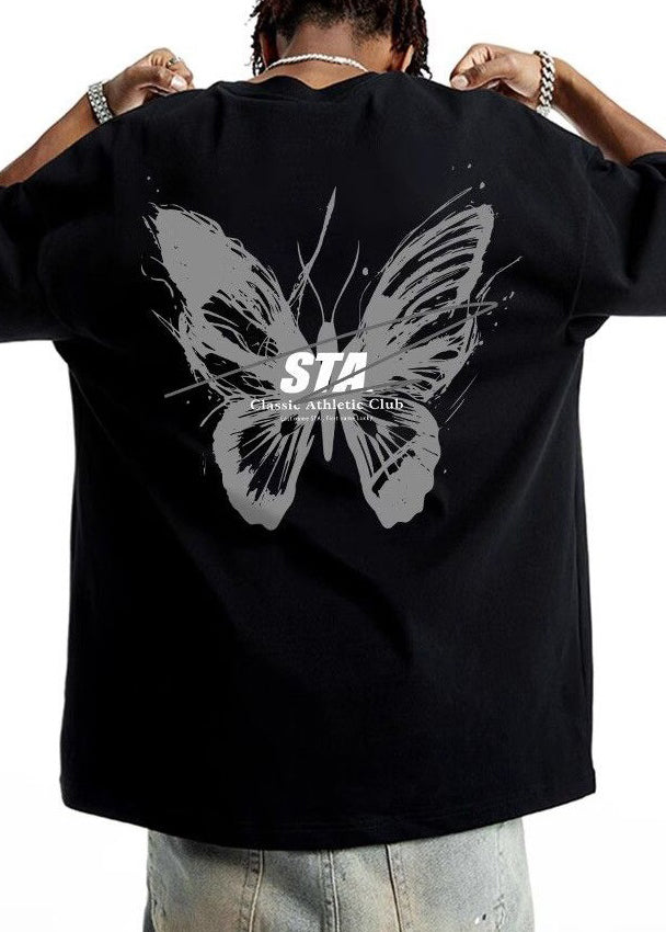 French Cyan Butterfly Print Cotton Mens T Shirts Summer LK057 Men-Silk-MENT240630