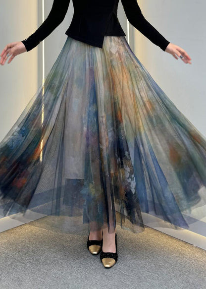 Maxi Grey Dark Waist Tulle Elastic French Skirt Summer FashionChic