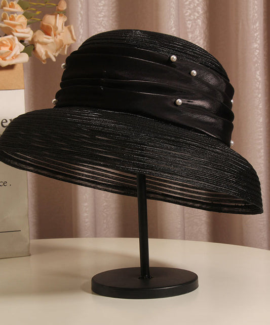 French Elegant Black Tulle Nail Bead Bucket Hat Summer II046 hat-HAT240825