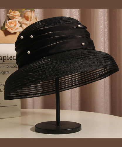 French Elegant Black Tulle Nail Bead Bucket Hat Summer II046 hat-HAT240825