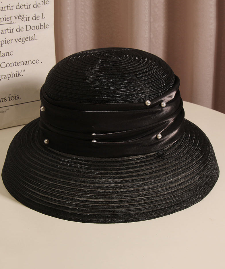 French Elegant Black Tulle Nail Bead Bucket Hat Summer II046 hat-HAT240825