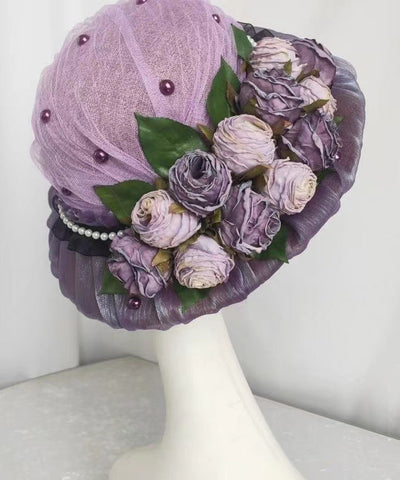 French Elegant Purple Lace Flower Bucket Hat YU1015 Hat-HAT240528