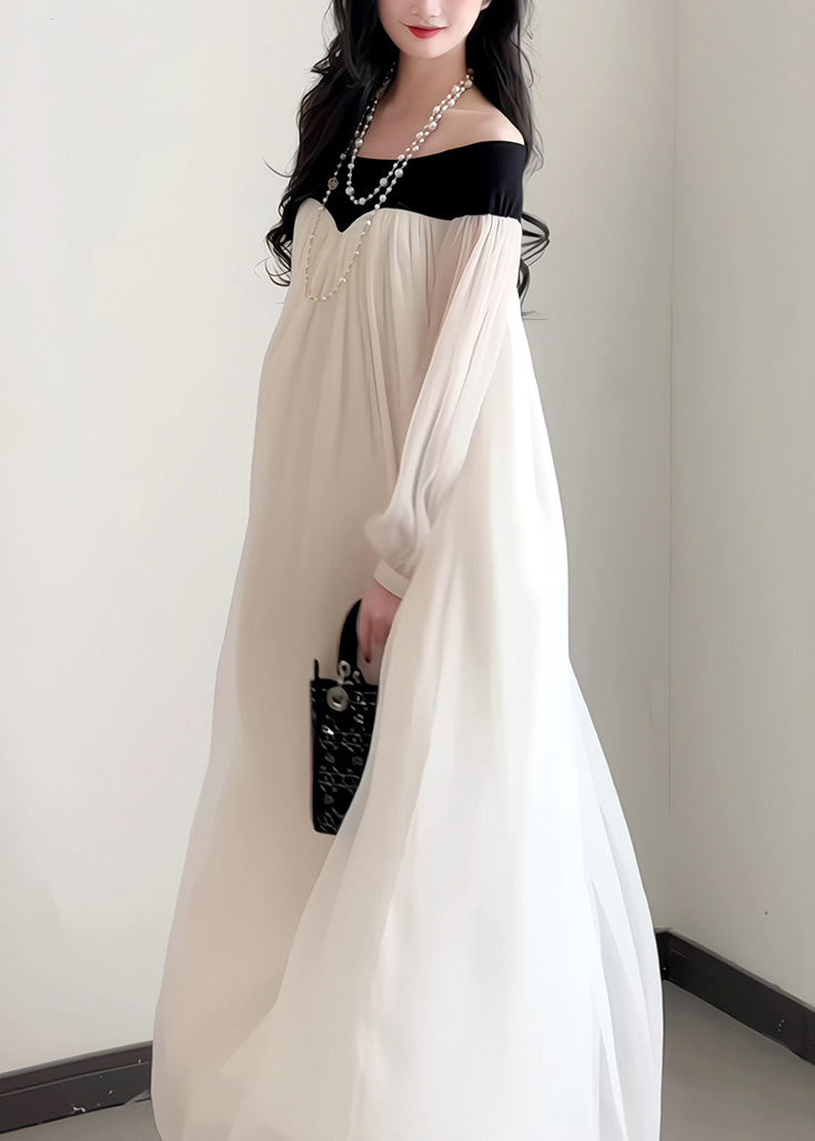 Dress French Neck Slash Sleeves Elegant Lantern Chiffon FashionChic