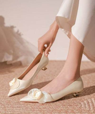 Champagne Toe Pointed Heels Floral Splicing French Kitten FashionChic