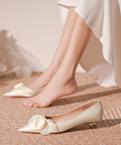 Champagne Toe Pointed Heels Floral Splicing French Kitten FashionChic
