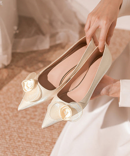 Champagne Toe Pointed Heels Floral Splicing French Kitten FashionChic