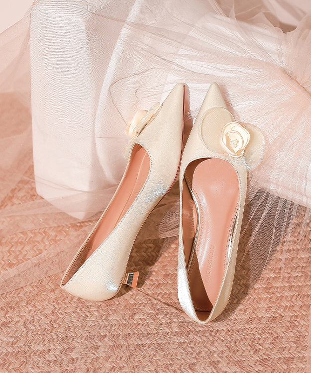 Champagne Toe Pointed Heels Floral Splicing French Kitten FashionChic
