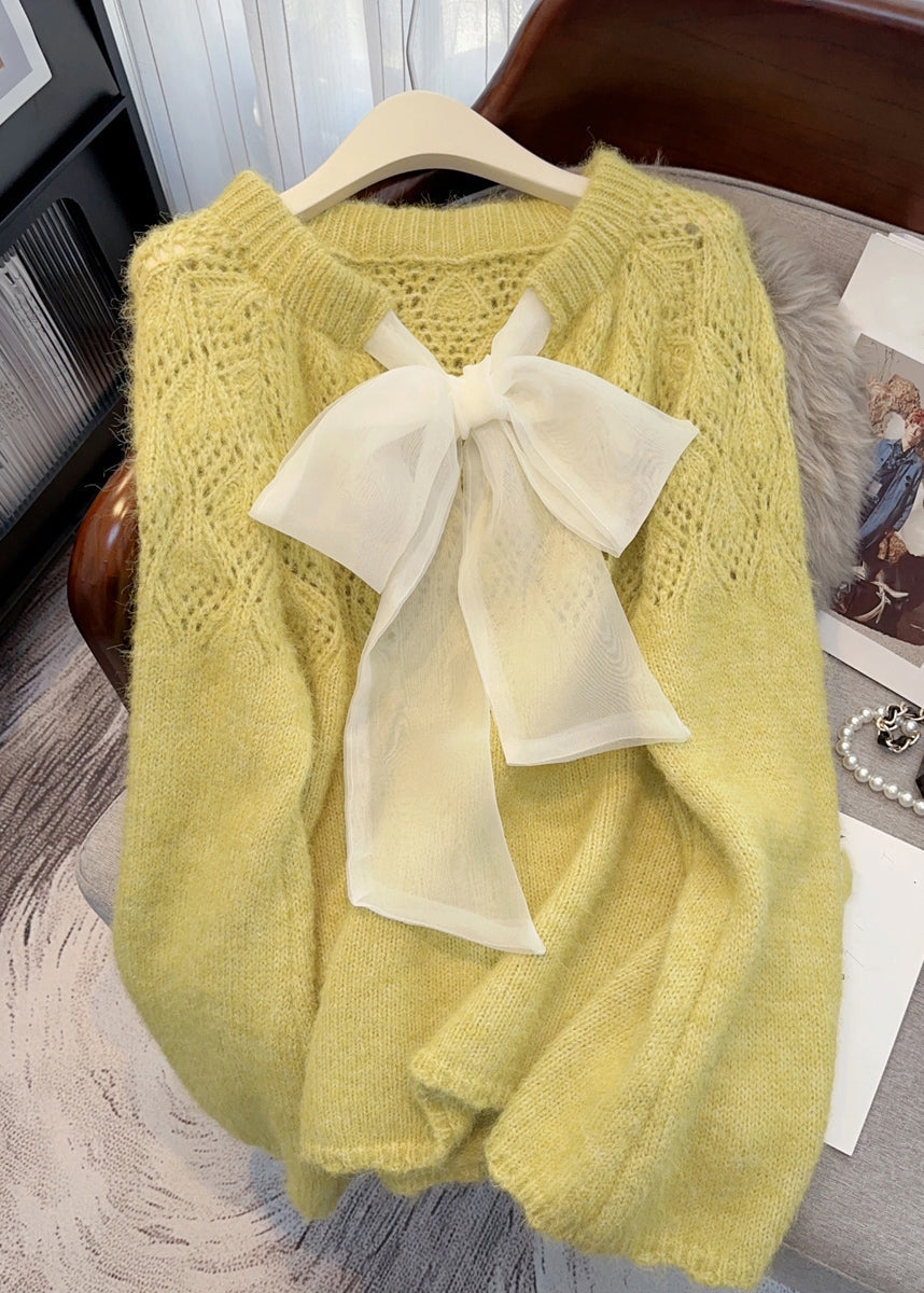 French Fruit Green O-Neck Hollow Out Ma Hai Mao Cotton Knit Sweater Tops Winter RK009 ABC