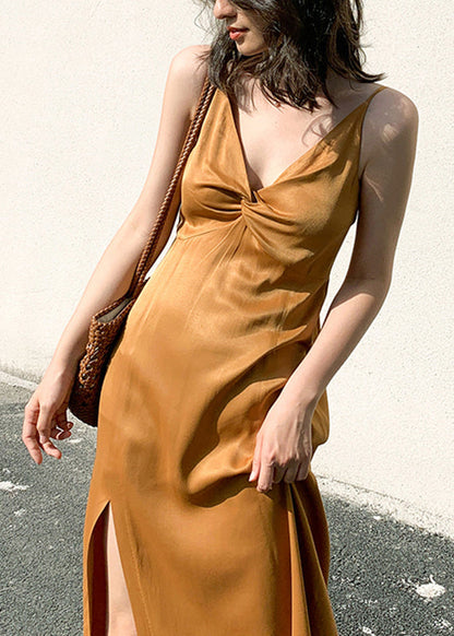 French Ginger V Neck Patchwork Silk Spaghetti Strap Dress Summer UU1049 SH-LF-SDL240526