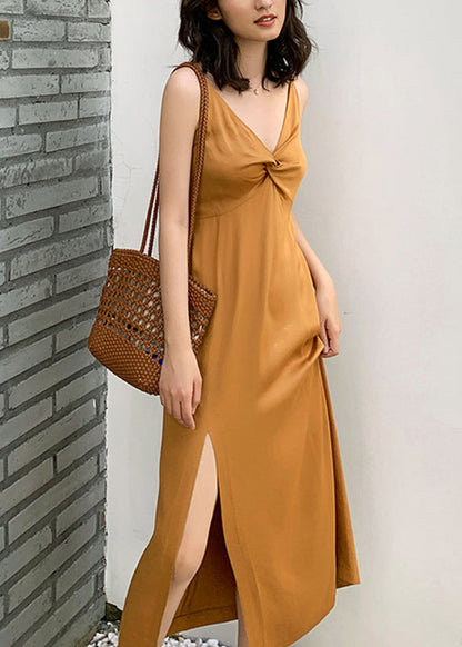 French Ginger V Neck Patchwork Silk Spaghetti Strap Dress Summer UU1049 SH-LF-SDL240526