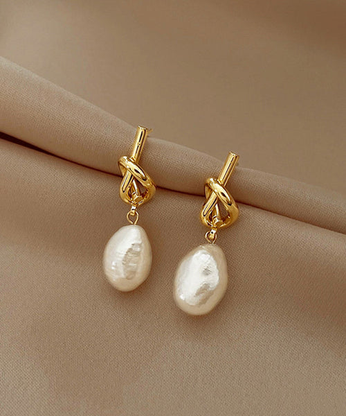 Earrings Pearl Copper Drop Asymmetrical French Gold Alloy FashionChic