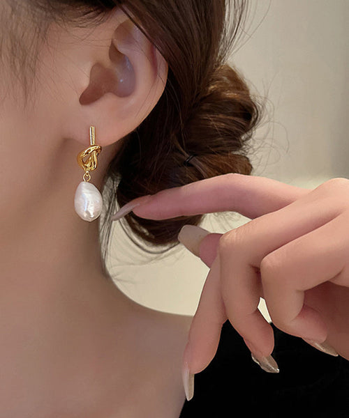 Earrings Pearl Copper Drop Asymmetrical French Gold Alloy FashionChic
